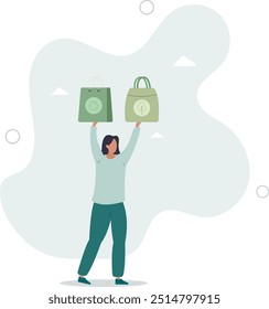 Eco bags, Environmental friendly packaging for shopping.flat design with people.