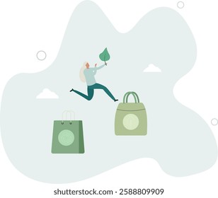 Eco bags, Environmental friendly packaging for shopping.environment concept.flat character life .