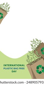Eco bags pack with green leaf around International plastic bag free day