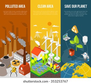 Eco banner with polluted area clean area save our planet vector illustration