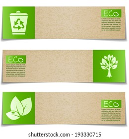 Eco banners with green signs on white background