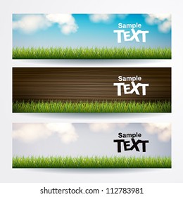 eco banners with sky, wood and grass