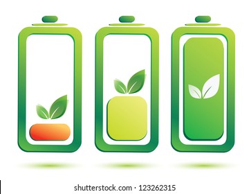  eco battery charge level, vector icons set