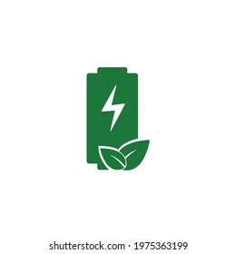 Eco battery, green battery, battery and leaf simple icon vector illustration