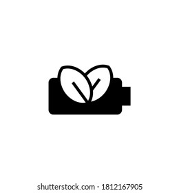 Eco battery Icon in black flat glyph, filled style isolated on white background