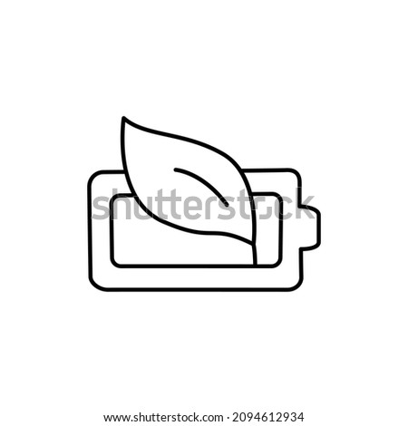 Eco battery Icon in flat black line style, isolated on white background