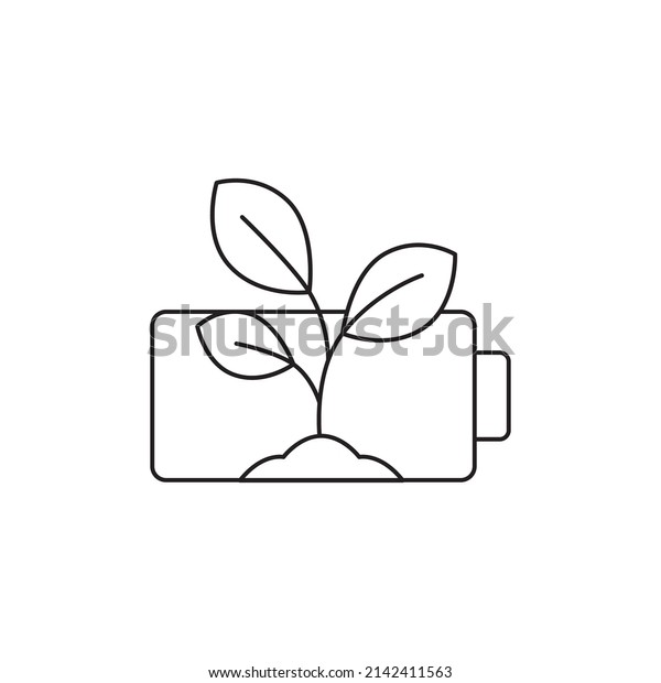 Eco Battery icon. Battery\
with leaf icon line style icon, style isolated on white\
background