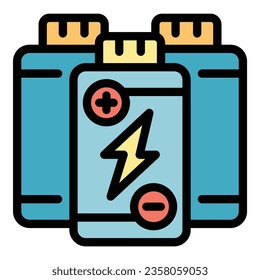 Eco battery icon outline vector. Energy plant. Bio fuel color flat