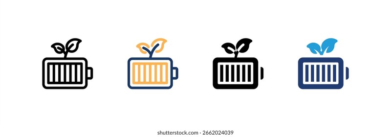 Ícone Eco Battery define uma coleção de vários estilos. Ilustração vetorial.