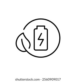 Eco battery icon. Simple outline style. Leaf, circle, green energy, recycle, global, electricity, natural, power, environment concept. Thin line symbol. Vector illustration isolated.