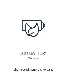 Eco battery icon. Thin linear eco battery outline icon isolated on white background from general collection. Line vector sign, symbol for web and mobile