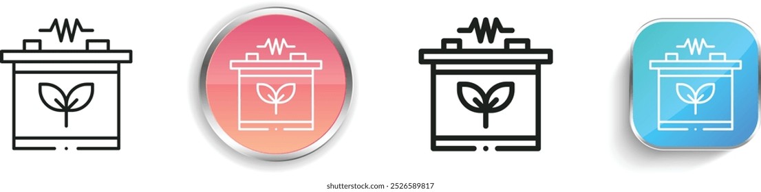 Icono de batería eco. Diseño de estilo lineal delgado, regular y de Botón aislado sobre fondo blanco