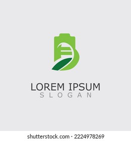 Ilustración del diseño de la plantilla de la batería ecológica y el logotipo de la hoja