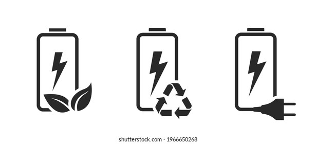eco battery line icon set. renewable energy and environment symbol. isolated vector image