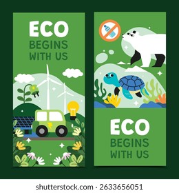 Eco Begins with us flat Vertical Banner Collection