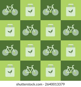 Eco Bicycle and Reusable Bag Pattern – Green Lifestyle for Environment Day