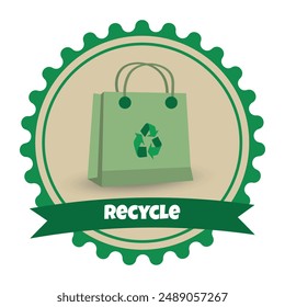 Eco bio bolsa set etiqueta de reciclaje con bolsa verde