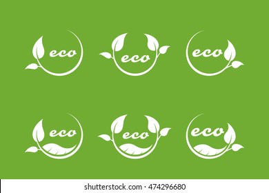 Eco or bio friendly company logo, green leaves on green background