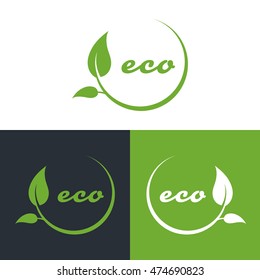 eco or bio friendly company logo, green leaves on white, black and green background