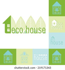 eco bio house emblem set of design elements