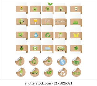 Eco bio label and badge set vector