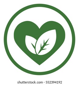 eco bio leaves in heart love icon simple in circle