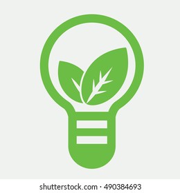 eco bio leaves in lamp idea green icon on white background
