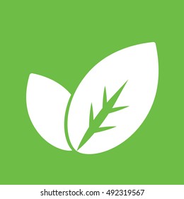 eco bio leaves plant white icon on green background