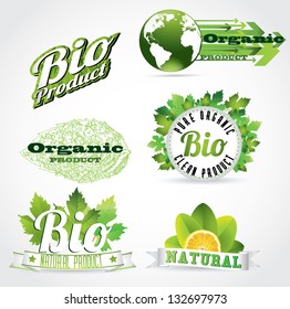 eco bio natural label collection with mint leaf and lemon slice in all different styles from modern to retro