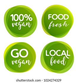 Eco bio and organic food label. Vegan product element green labels or sticker. Ecology food label.