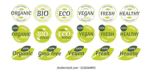 Eco, bio, organic and natural products sticker, label, badge and logo.
Ecology icon. Logo template with green leaves for organic and eco
friendly products. Vector illustration