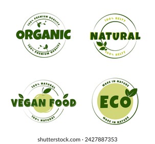 Eco, bio, organic and natural products sticker, label, badge and logo.
Ecology icon. Logo template with green leaves for organic and eco
friendly products. Vector illustration