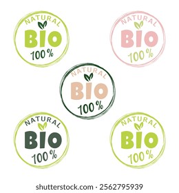 Eco, bio, organic and natural products sticker, label, badge and logo. Ecology icon. Logo template with green leaves for organic and eco friendly products. Vector illustration. A set of labels