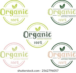 Eco, bio, organic and natural products sticker, label, badge and logo. Ecology icon. Logo template with green leaves for organic and eco friendly products.
Set in pink and green colors