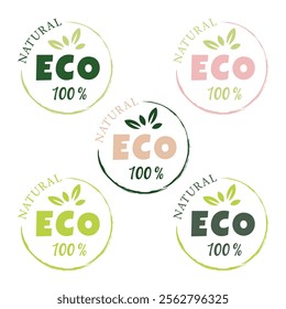 Eco, bio, organic and natural products sticker, label, badge and logo. Ecology icon. Logo template with green leaves for organic and eco friendly products. Vector illustration. Set 