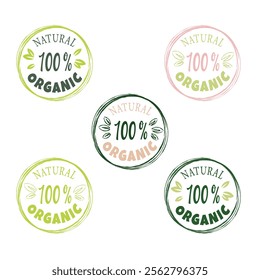 Eco, bio, organic and natural products sticker, label, badge and logo. Ecology icon. Logo template with green leaves for organic and eco friendly products. Vector illustration