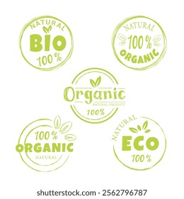 Eco, bio, organic and natural products sticker, label, badge and logo. Ecology icon. Logo template with green leaves for organic and eco friendly products. Set in light green colors