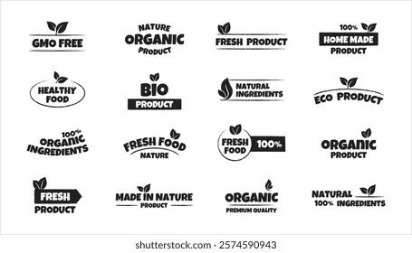 Eco, bio, organic and natural products sticker, label, badge and logo. Ecology icon. Black logo template for organic and eco-friendly products. Vector illustration