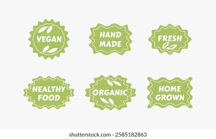 Eco, bio, organic and natural products sticker, label, badge, and logo. Logo template green colors, in a flat style. Vector illustration.