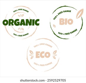 Eco, bio, organic and natural products sticker, label, badge and logo. Ecology icon. Logo template with green leaves for organic and eco friendly products. Vector illustration