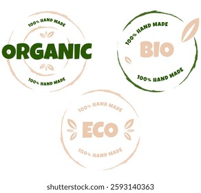 Eco, bio, organic and natural products sticker, label, badge and logo. Ecology icon. Logo template with green leaves for organic and eco friendly products. Vector illustration