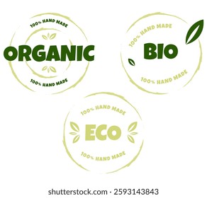 Eco, bio, organic and natural products sticker, label, badge and logo. Ecology icon. Logo template with green leaves for organic and eco friendly products. Vector illustration