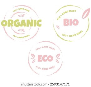 Eco, bio, organic and natural products sticker, label, badge and logo. Ecology icon. Logo template with green leaves for organic and eco friendly products. Vector illustration