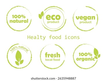 Eco, bio, organic and natural products sticker, label, badge and logo. 
Ecology icon. Logo template with green leaves for organic and eco 
friendly products. Vector illustration