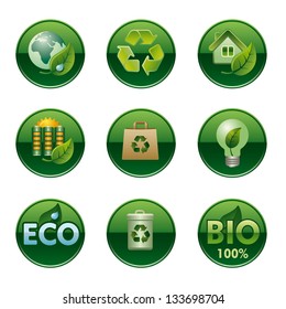 eco and bio round buttons set