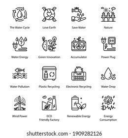 ECO and Bio Technology Outline Icons - Stroked, Vectors,