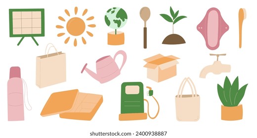 eco bio zero waste set of elements container saving soap vector illustration
