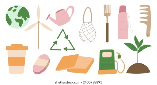 eco bio zero waste set of elements container saving soap vector illustration