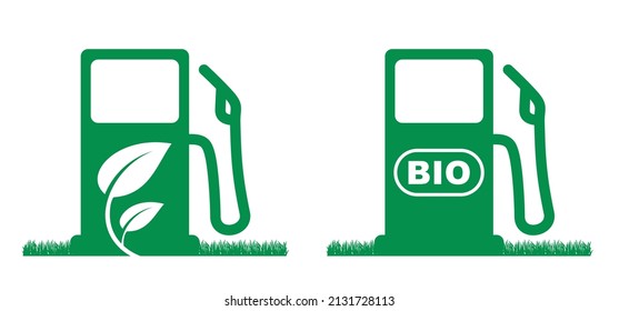 Eco, biofuel, biodiesel day. CO2 filling station. Petrol pump. Green gas station icon. Refill symbol or pictogram. Car fill location. Gas, oli, diesel, petroleum, LPG or petrol service pump. Ecology