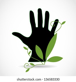 Eco black palm icon with green leaves vector